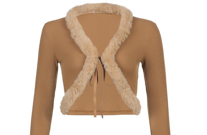maoxiangshop 2000s fashion Fashionable Autumn Sexy Women's Top High-Grade New Furry Lace-up Pit Cardigan Short V-neck Slim Knit