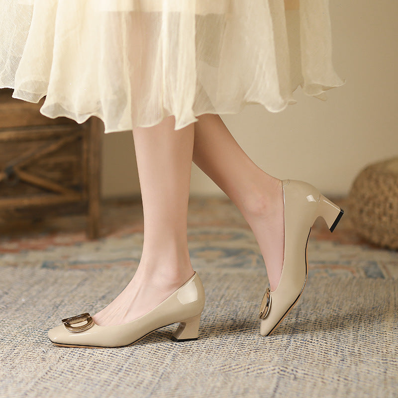 2025 488-3 Professional work women's shoes 2025 autumn new square head thick heel high heels patent leather square buckle shoes women's trend
