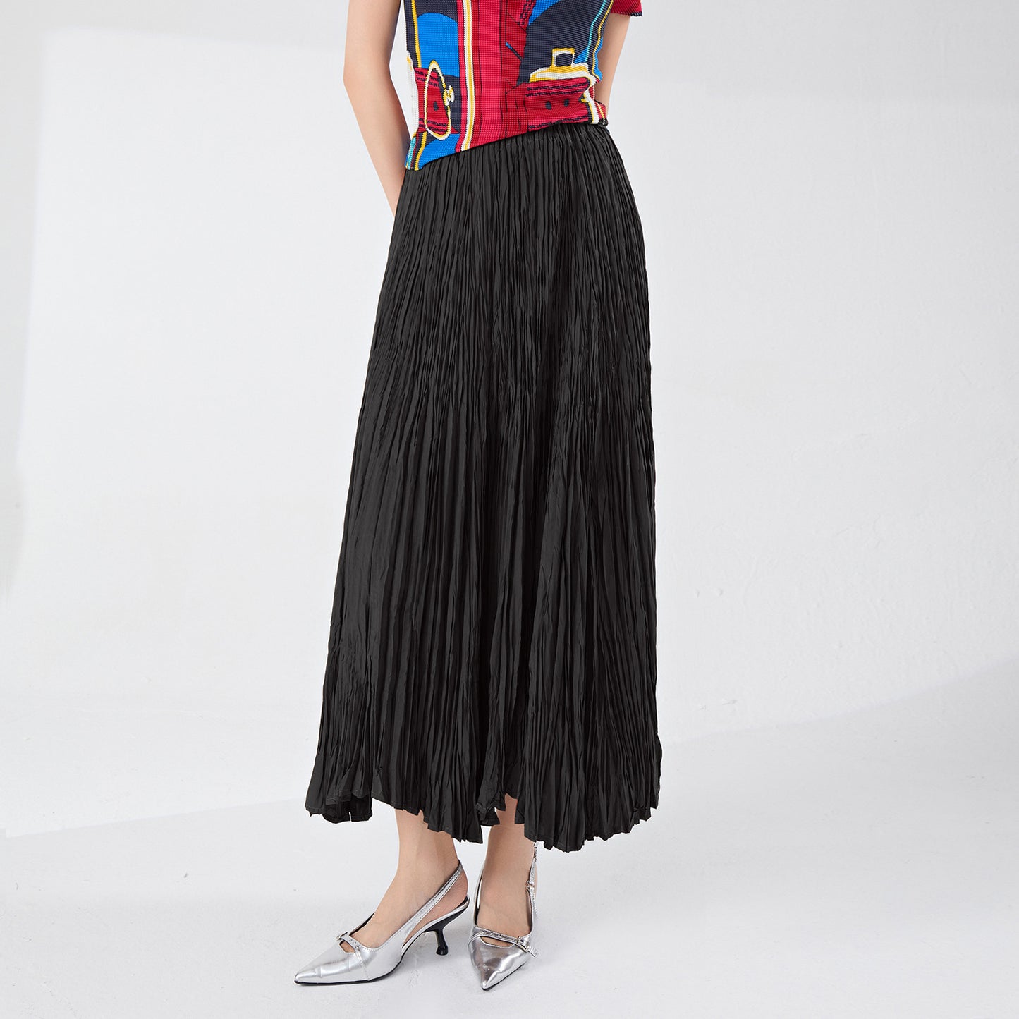 skirt summer women's A-shaped skirt high-end drape elastic waist thin big pendulum fashionable versatile pleated long skirt