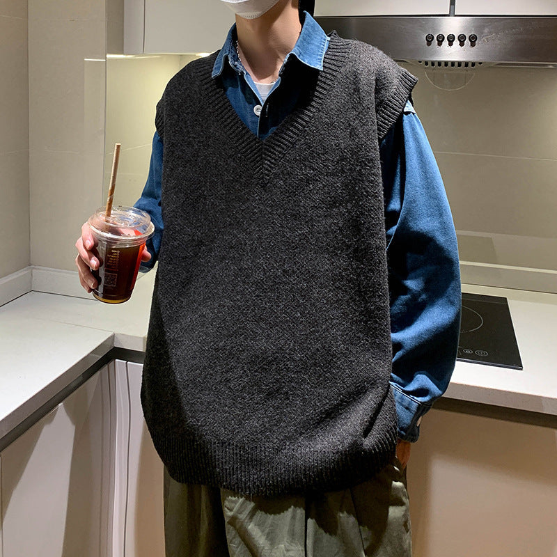 maoxiangshop-shop non binary outfits Knitted Vest Men's Autumn and Winter Ins Sweater Vest Trendy Loose Student V-neck Waistcoat Top Clothes