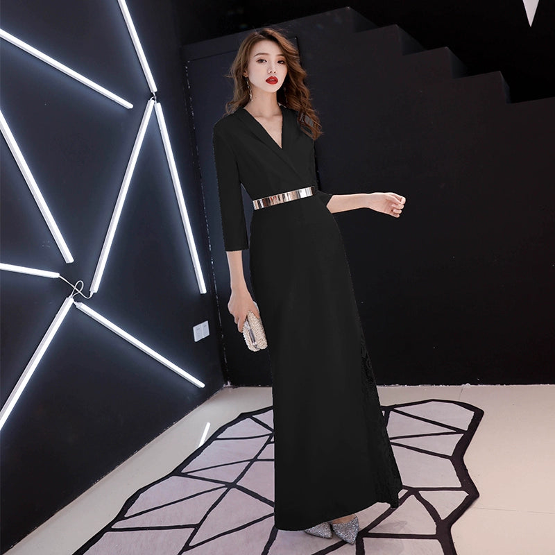 White high-end banquet evening dress dress women's simple, generous and noble long high-end textured temperament celebrity dress