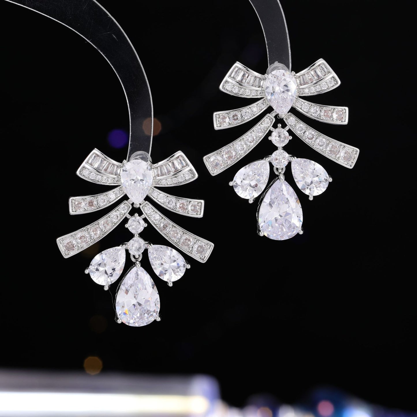 2025 light luxury bow water drop high-end earrings s925 silver needle heavy industry luxury long light luxury earrings
