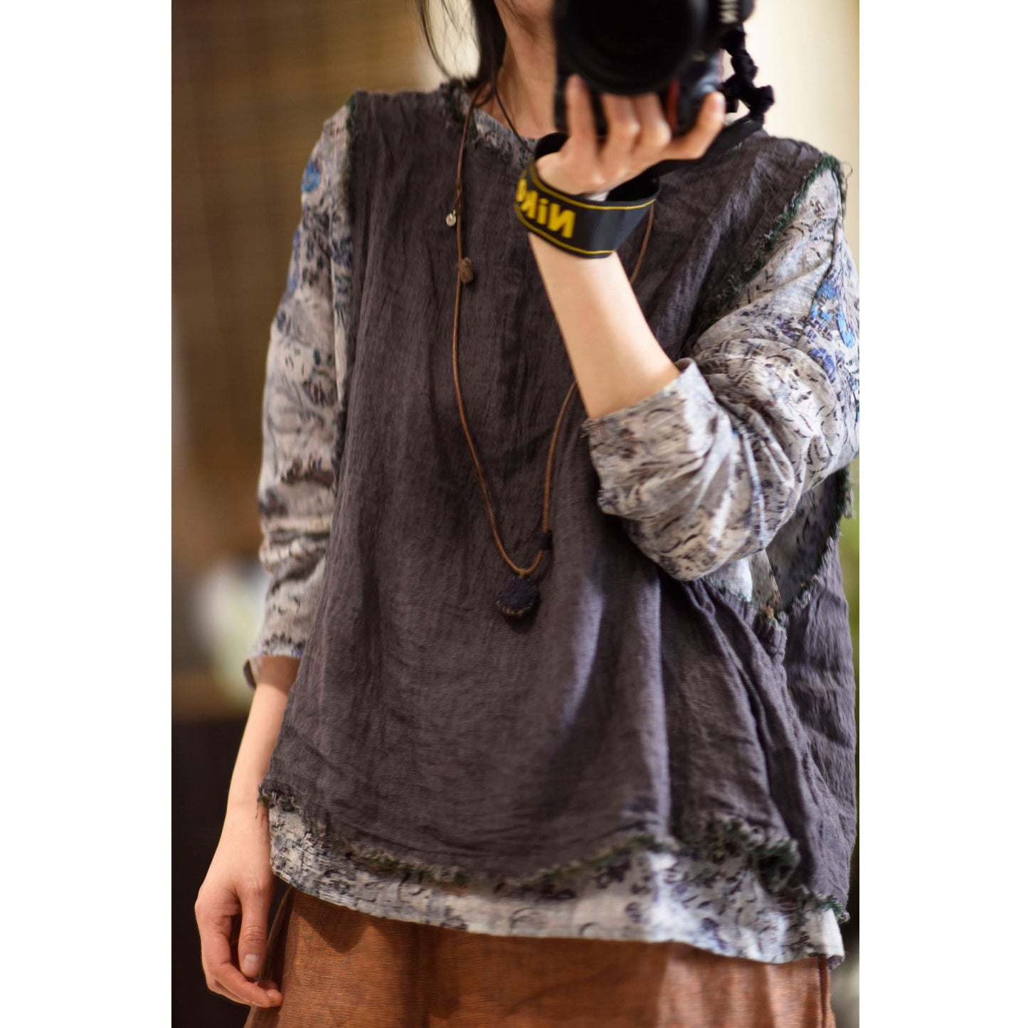 2025 22/3 first bud, spring literary and retro texture linen rough edge loose pullover and vest