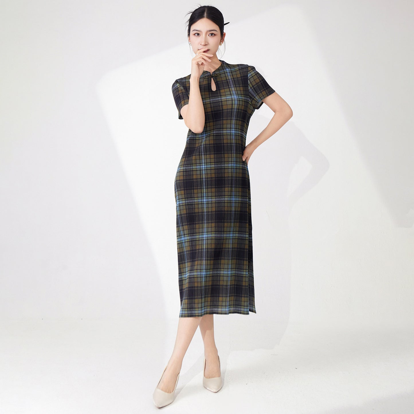Chinese style cheongsam elegant new Chinese style haute couture improved version cheongsam skirt printed split pleated dress children's summer