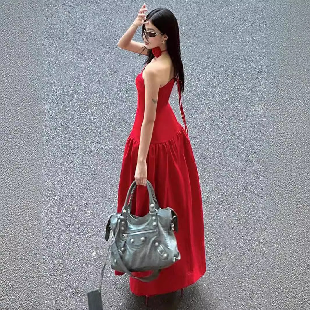 women's clothing summer new temperament elegant pleated design flower waist suspender dress
