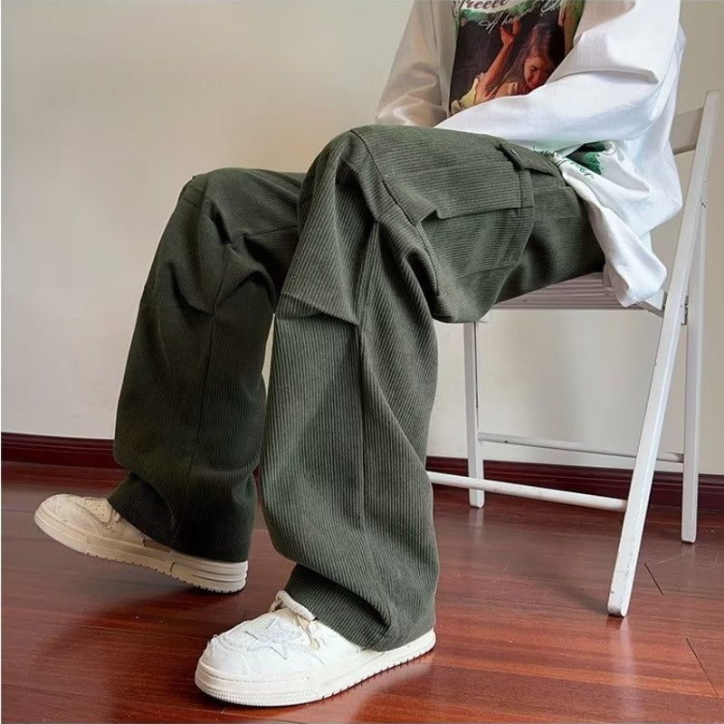 maoxiangshop-shop 90s fashion men Corduroy Overalls Men's Spring New Loose Straight Pants Trendy All-Match Wide-Leg Sports Casual Trousers