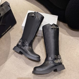 2025 Skinny long knight boots women's tall tube popular new autumn and winter thick-soled long tube but knee boots