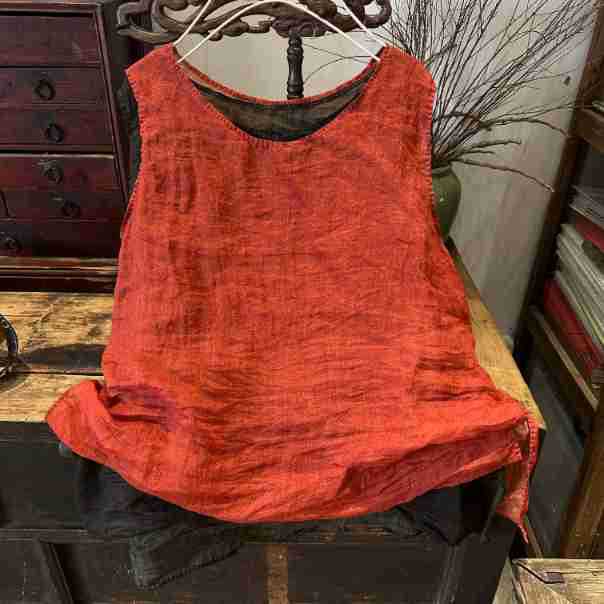 2025 23/3 minor, literary and simple spring and summer ramie light hand-sewn thread pullover vest