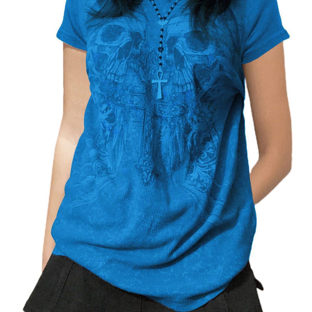 maoxiangshop 2000s fashion Summer New Casual Sweater T-shirt Halloween Skull Printed Short Sleeve Pullover Top Women's Clothing