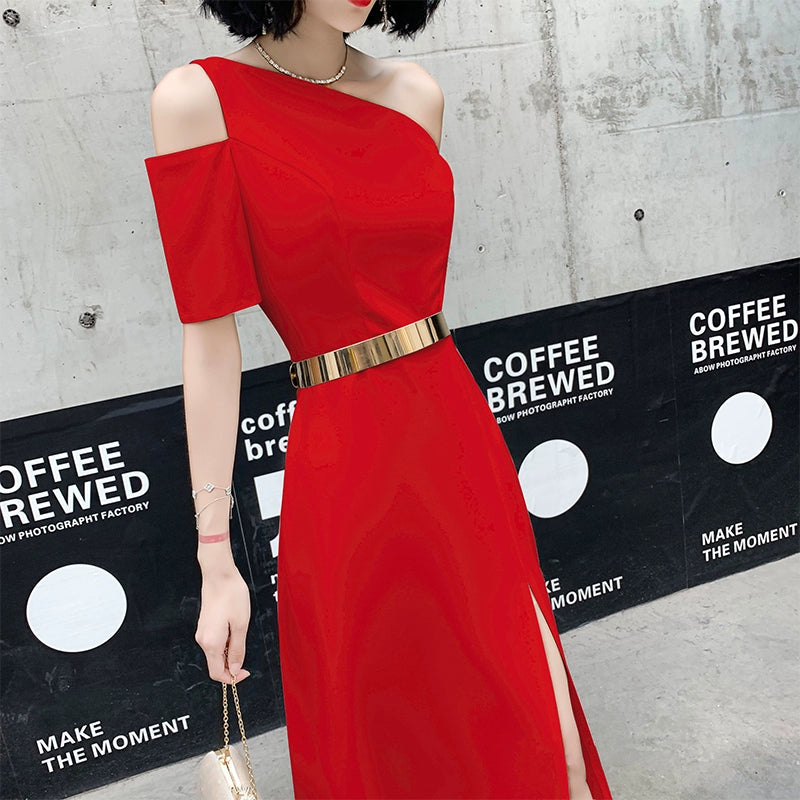 Black one-shoulder evening dress dress women can usually wear banquet temperament long noble aura queen birthday dress