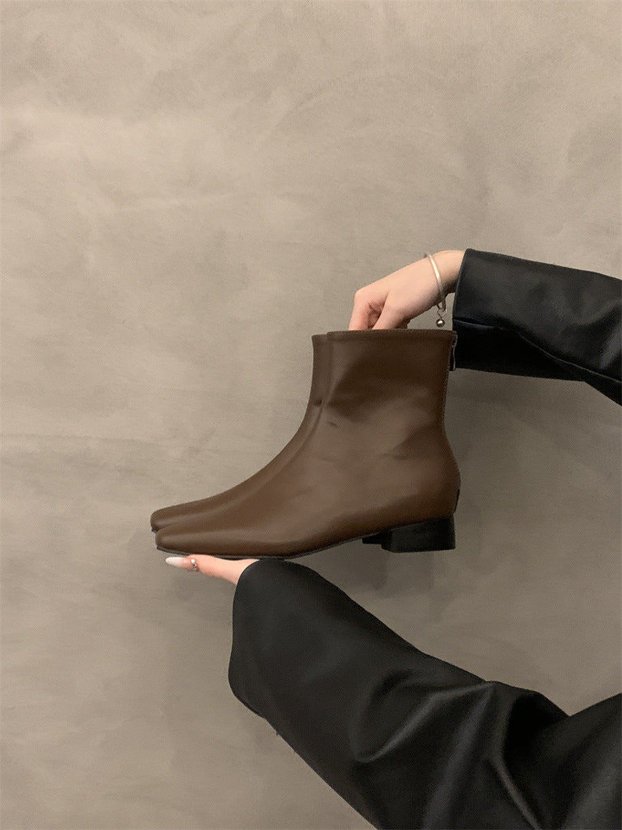 2025 Thick heel thin fried street short boots women's shoes popular autumn and winter new niche versatile black thin boots spring and autumn single boots