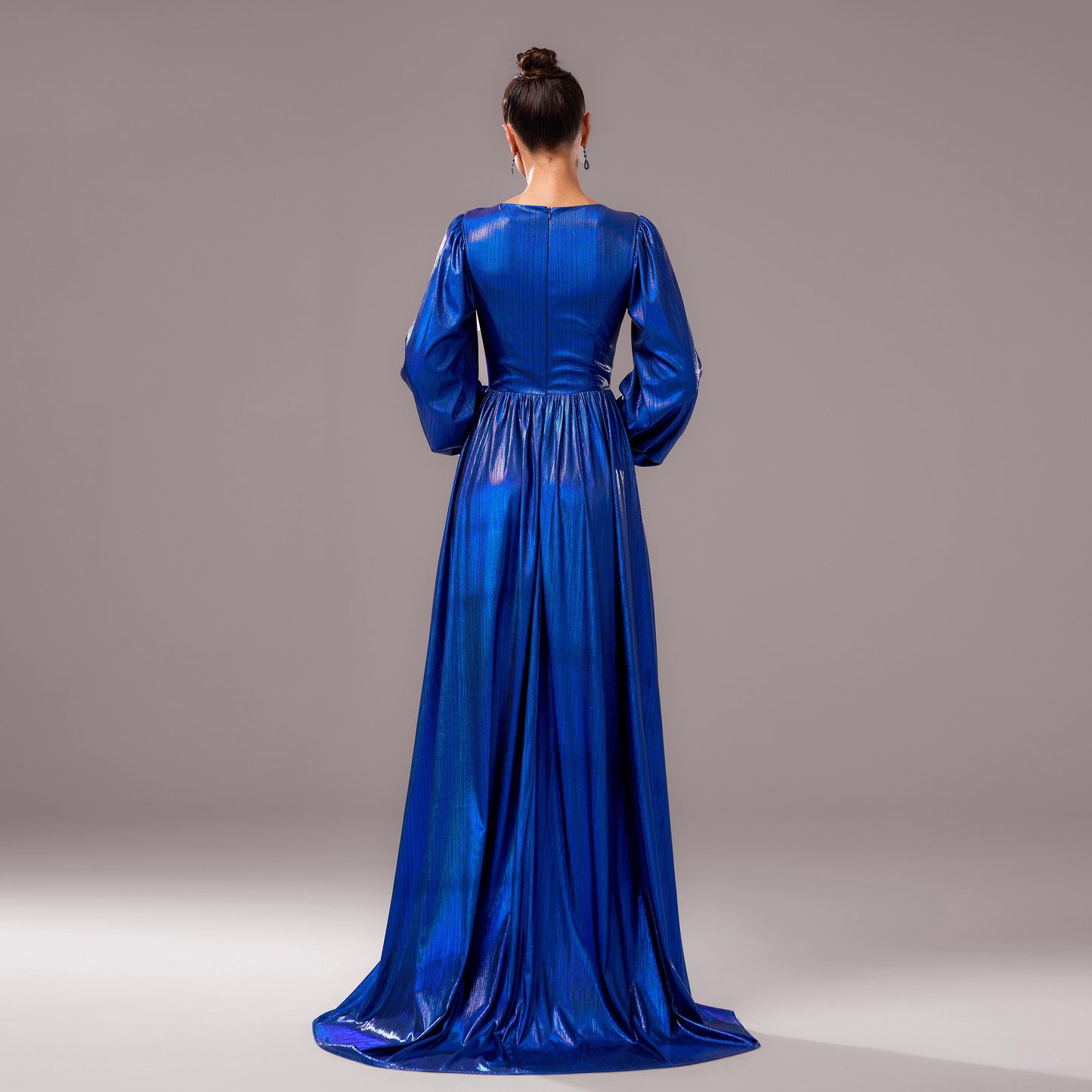 2025 new high-end long-sleeved V-neck banquet bronzing waist pendulum evening dress bridesmaid dress women