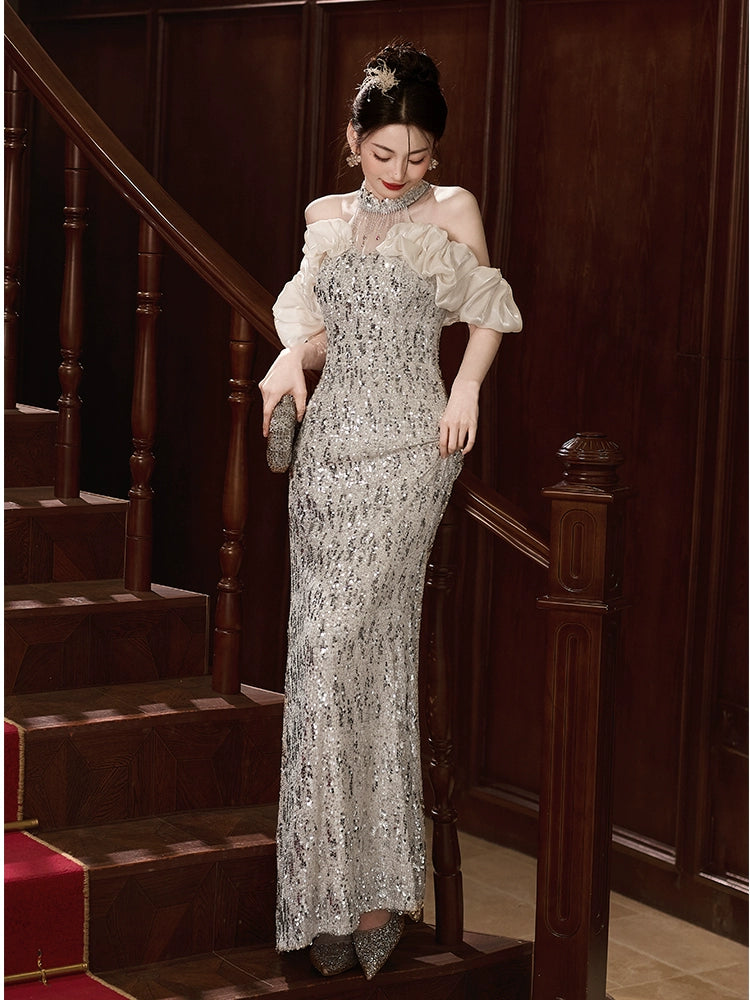 banquet evening dress women's new high-end host fishtail engagement dress high-end light luxury niche