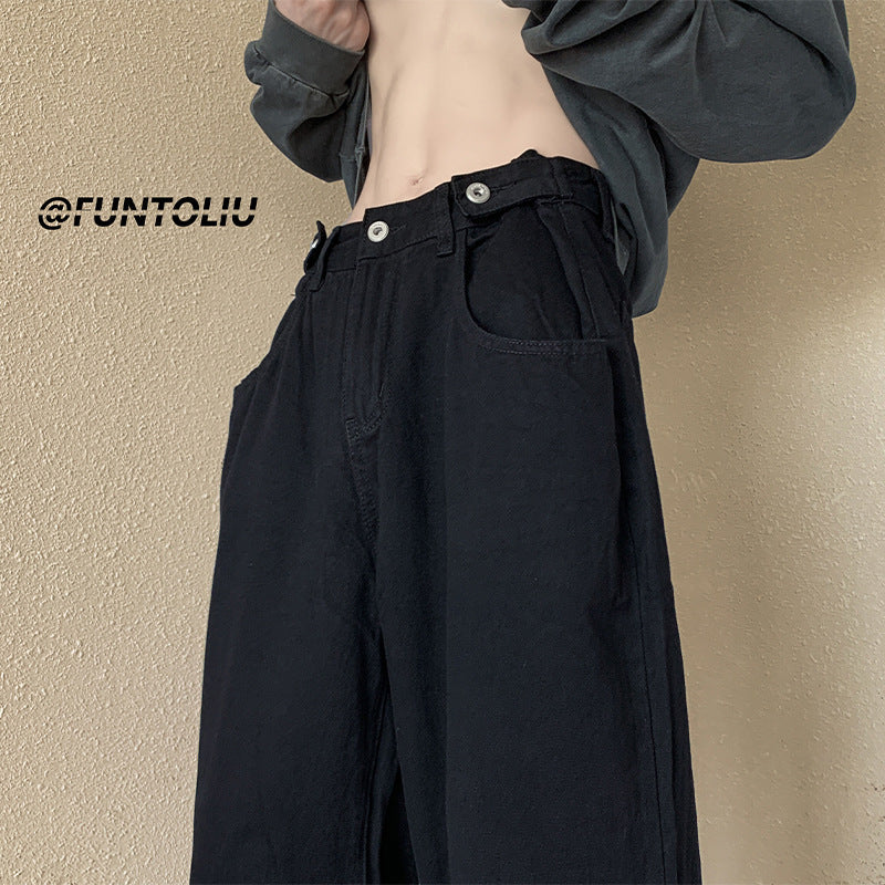 maoxiangshop-shop boy outfits American Retro Vibe Pants Ins High Street Army Green Jeans Men's Loose Straight Japanese Overalls