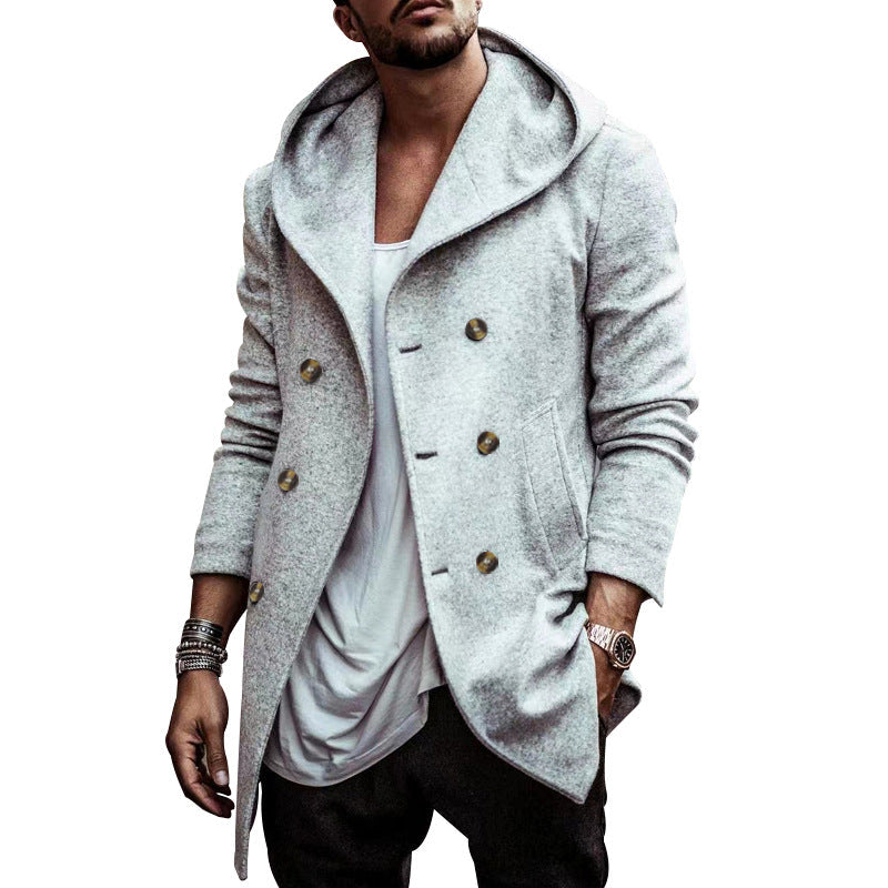 maoxiangshop-shop men’s fashion Autumn Men's Trench Coat Mid-Length Lapel Hooded Composite Space Cotton Double-Breasted Casual Trench Coat