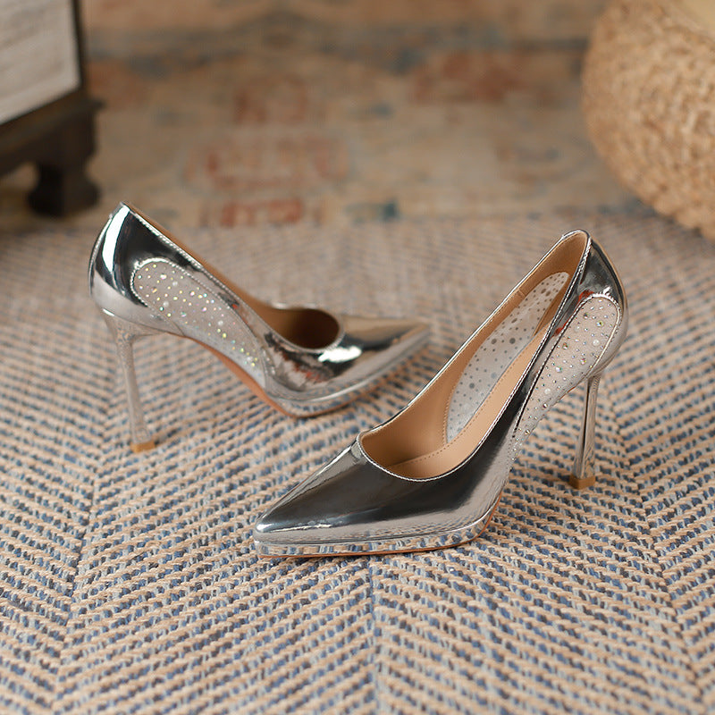 2025 1166-3 pointed-toed stiletto high heels for women 2025 new sexy rhinestone pearl waterproof table single shoes for women