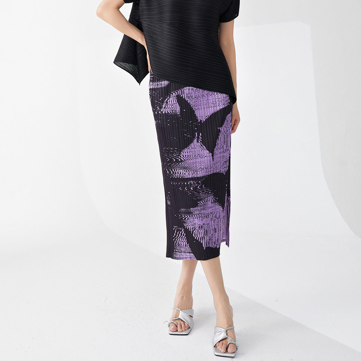 high-quality pleated skirt, high-end medium and long split summer women's one-step hip skirt, slit skirt