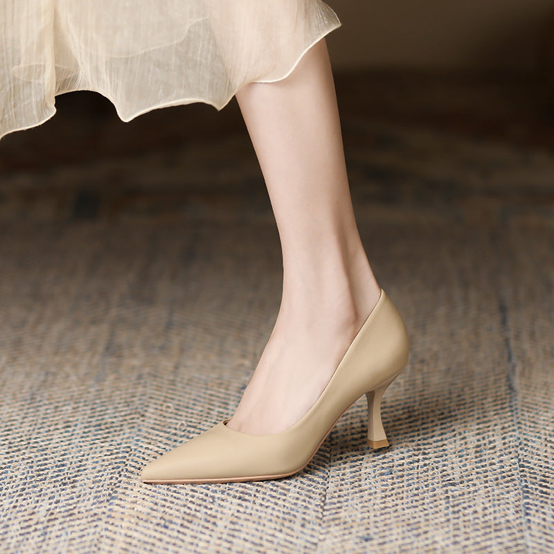 2025 7955-8 Fashion and simple solid color single shoes women's light mouth pointed head stiletto high heels women's temperament women's shoes