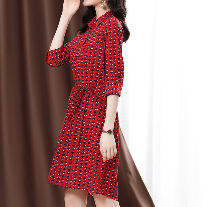 2025 Mulberry silk red dress, love polka dot double crepe silk dress summer new thin women's clothing