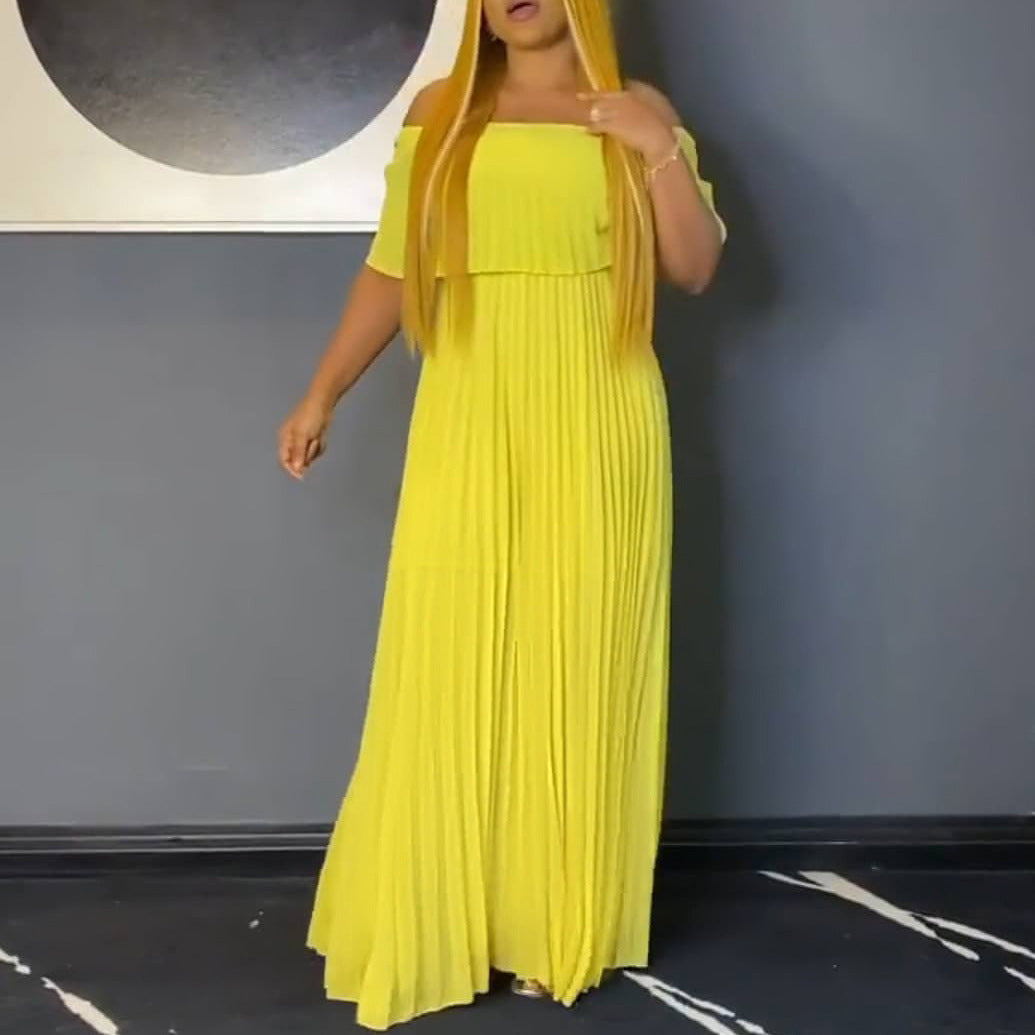 2025 D257 popular summer new women's clothing New sexy off-the-shoulder chest wrap pleated party 2025 dress
