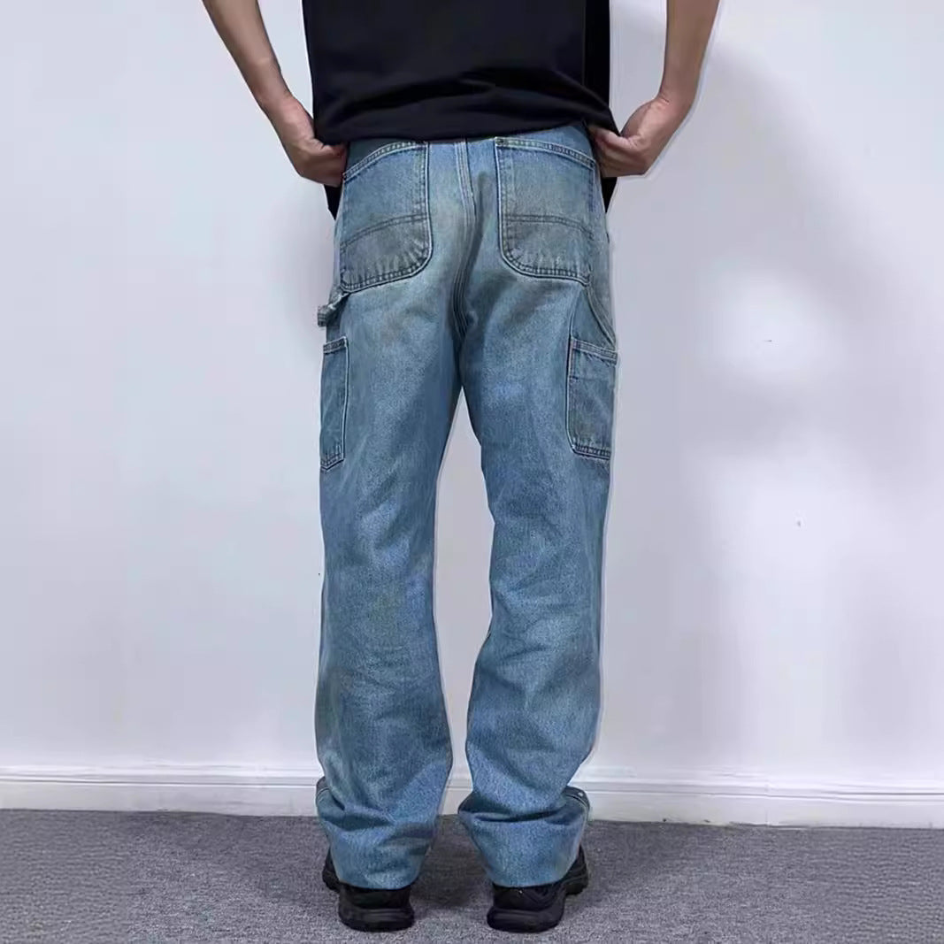 maoxiangshop-shop black men fashion urban New Washed Jeans Men's Cleanfit Workwear Loose Straight Logging Workwear Pants Men