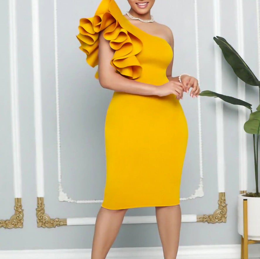 2025 D268 2022 summer new product ruffle edge off-the-shoulder temperament banquet dress dress sexy 2025 dress
