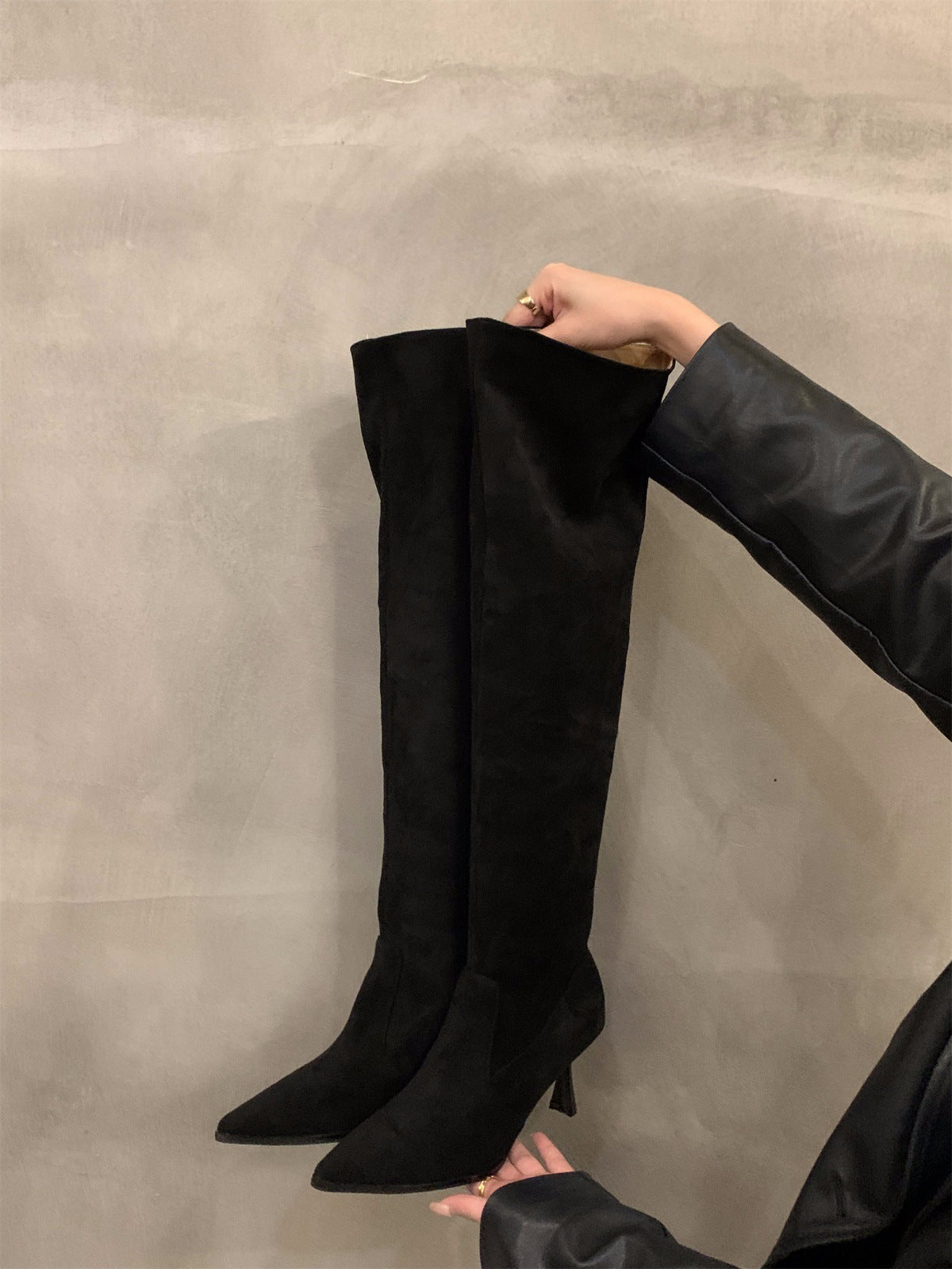 2025 High Heel Khaki Over Knee Pile Boots Women's Shoes popular New Autumn and Winter Pointed Skinny Long Knight Boots