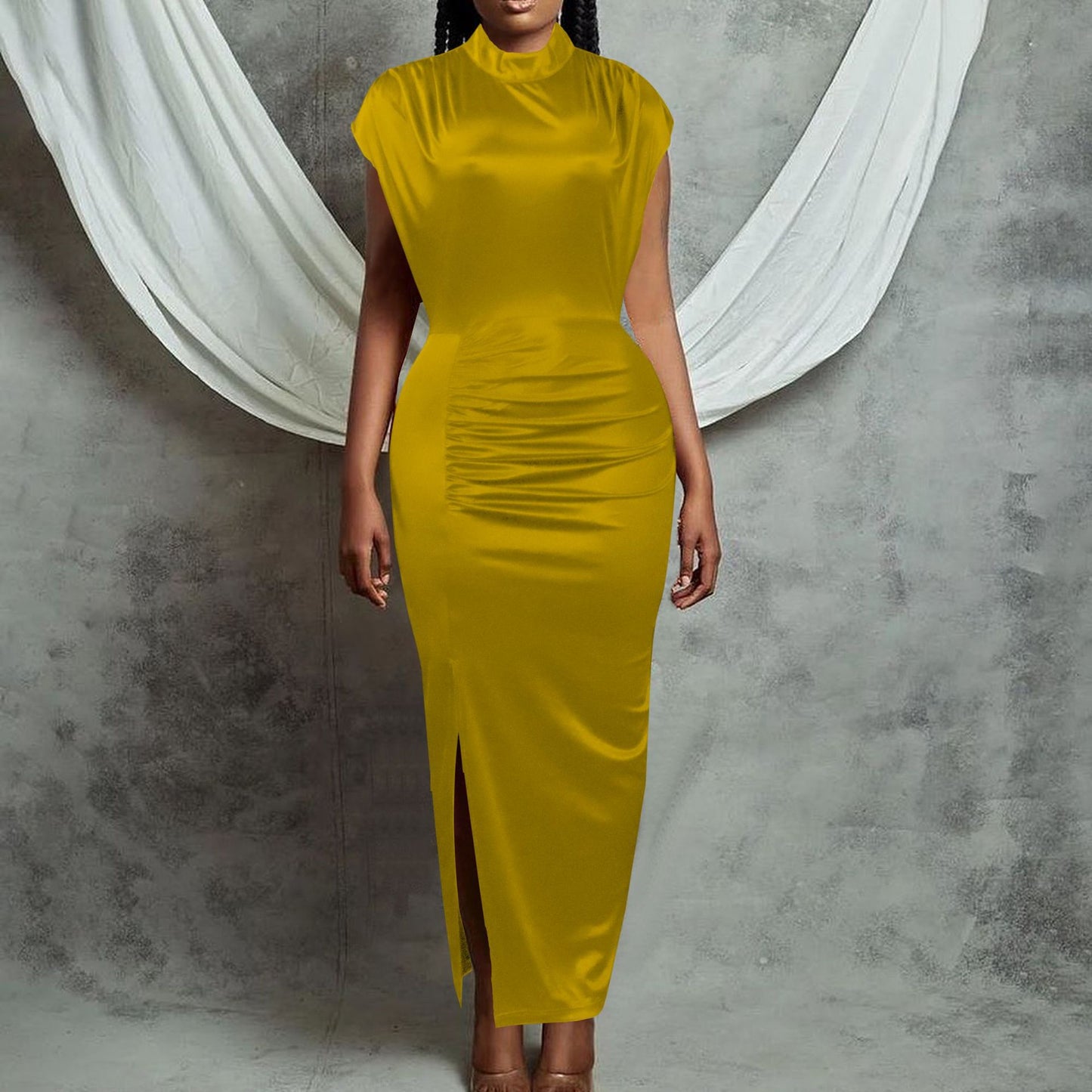 2025 D261 2025 women's clothing 2022 new temperament Tongle dress long dress split pleated New dress