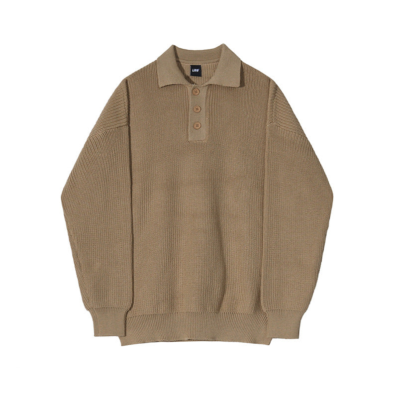 maoxiangshop-shop men winter outfits All-Match Polo Collar Long-Sleeved Sweater Men's Autumn New Korean Style Loose Lapel Sweater Top