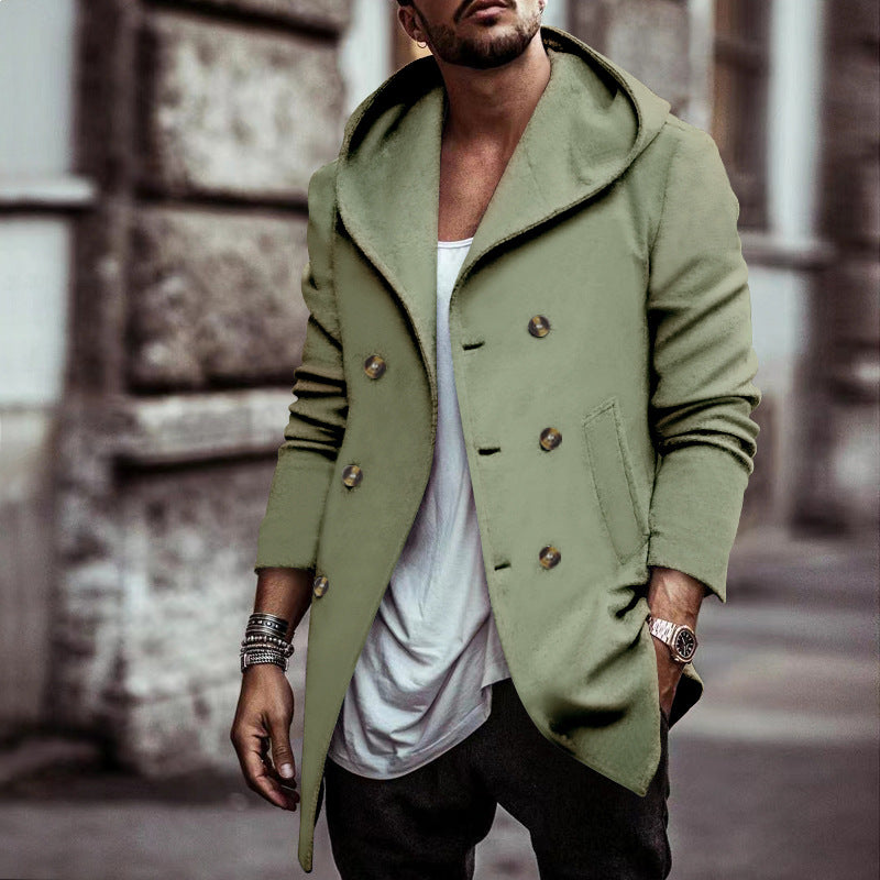 maoxiangshop-shop men’s fashion Autumn Men's Trench Coat Mid-Length Lapel Hooded Composite Space Cotton Double-Breasted Casual Trench Coat