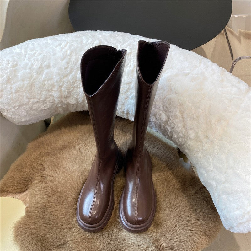 2025 Platform boots women's popular autumn and winter new brown thick heel fashion boots long thin boots knight boots women