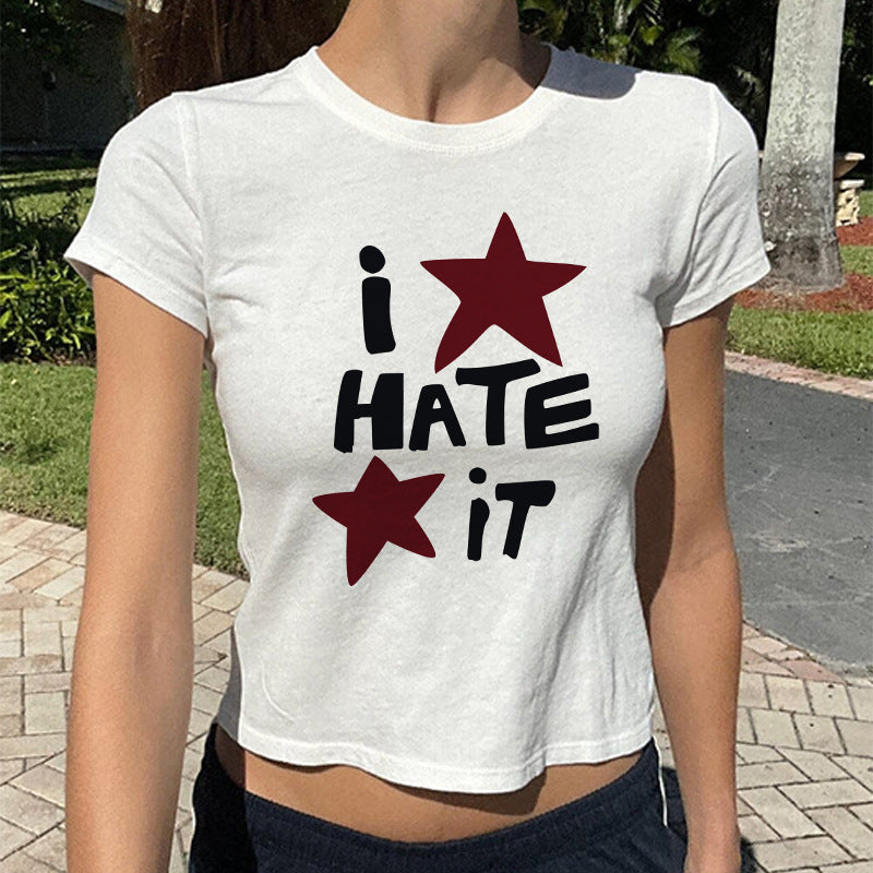 maoxiangshop country concert outfit Y2k Cool L Printed T-shirt American Retro Street Top Cute Expression Girl Slim Top
