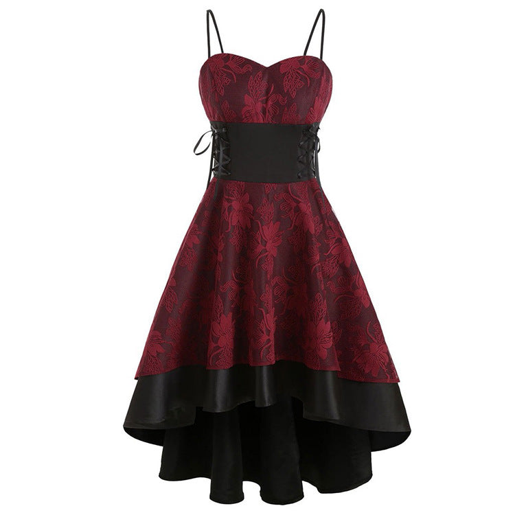 maoxiangshop group halloween costumes Vintage Strap Tube Top Fishtail Lace Hollow-out Lace-up Slim Fit Large Swing Dress for Women Dress