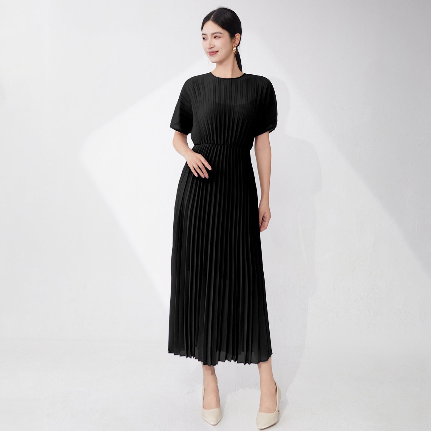 High-quality seaside skirt atmosphere vacation drape lining solid color chiffon waist temperament dress