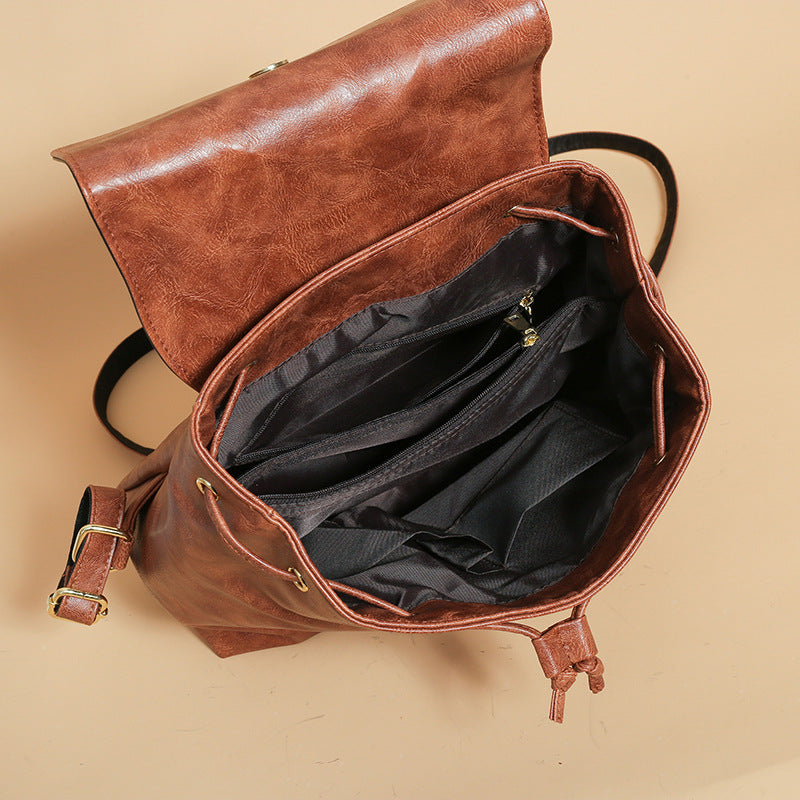 2025 Women's backpack new fashion printed casual women's bag large capacity soft leather retro bag simple shoulder bag women
