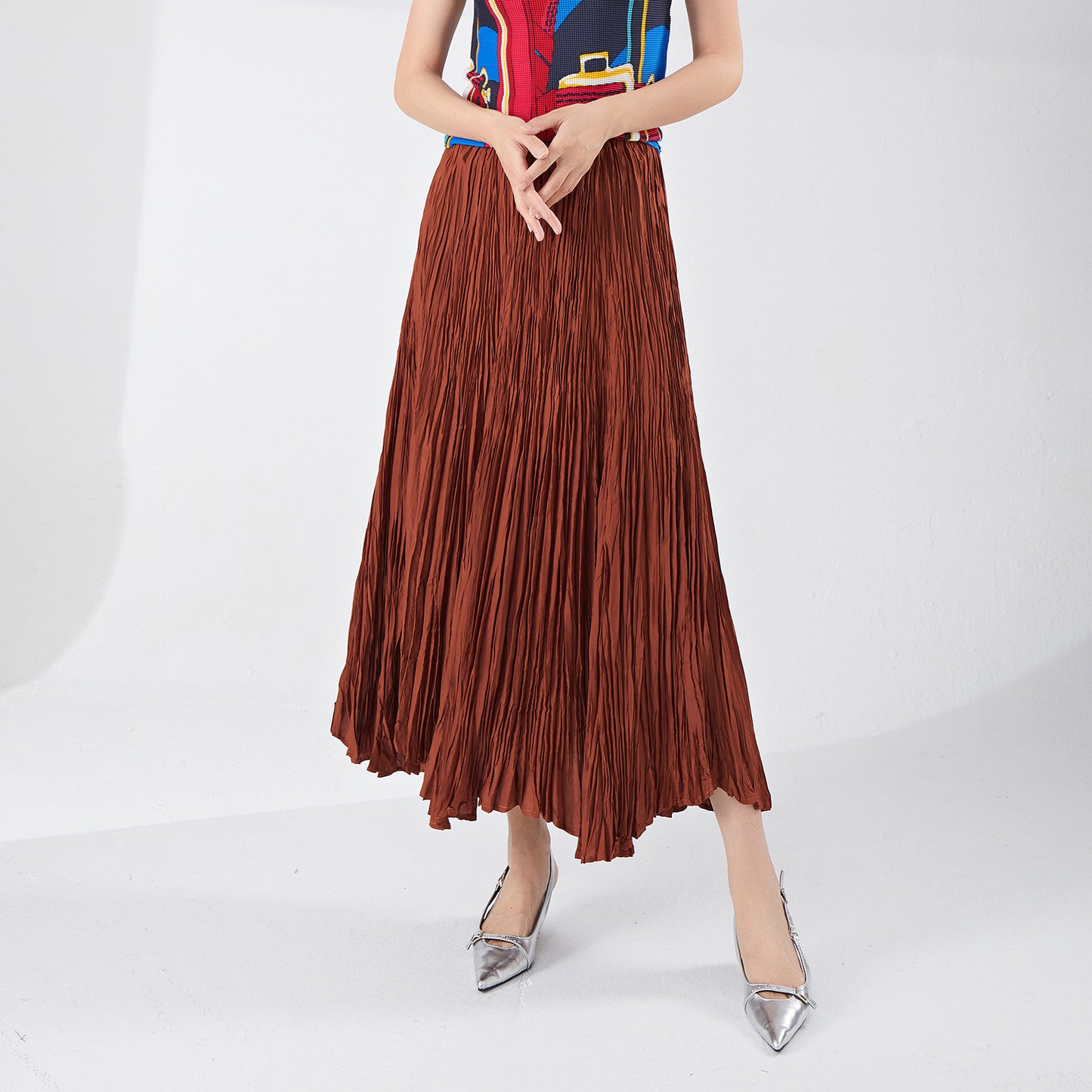 skirt summer women's A-shaped skirt high-end drape elastic waist thin big pendulum fashionable versatile pleated long skirt