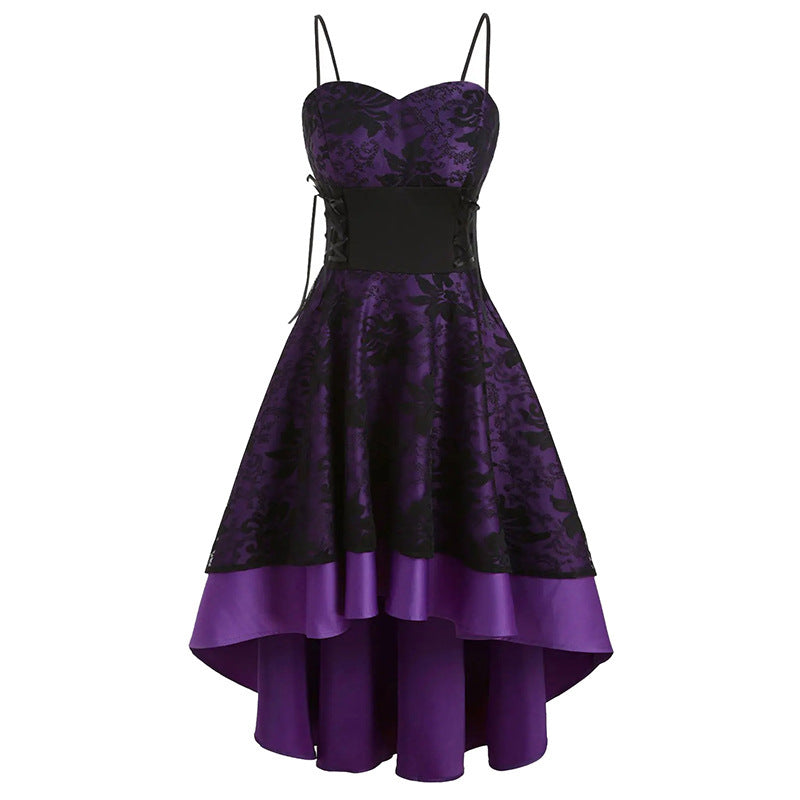 maoxiangshop group halloween costumes Vintage Strap Tube Top Fishtail Lace Hollow-out Lace-up Slim Fit Large Swing Dress for Women Dress
