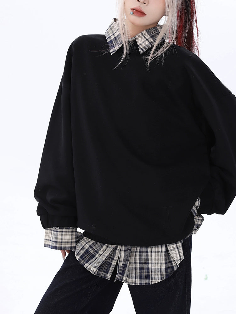 Premium Sense Crew Neck Solid Color Versatile 2025n Sweater Fleece Shirt Autumn and Winter Loose Warm Long Sleeve Top Women
