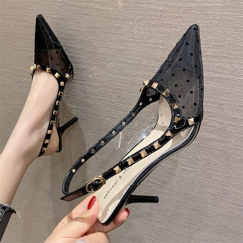 2025 733-9 pointed-toed stiletto sandals women's summer new Korean version mesh high-heeled sandals bag head empty high heels