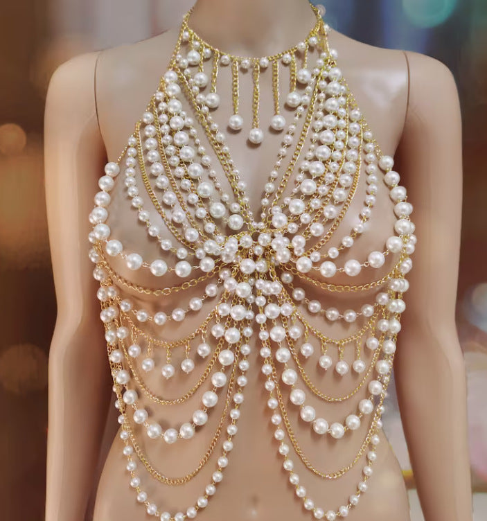 2025 L4857Y New hot-selling, pearl chain fashionable multi-layer neck hollow sexy top body chain, female