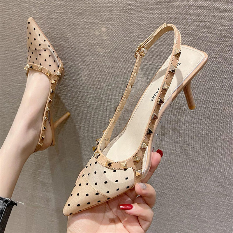 2025 733-9 pointed-toed stiletto sandals women's summer new Korean version mesh high-heeled sandals bag head empty high heels