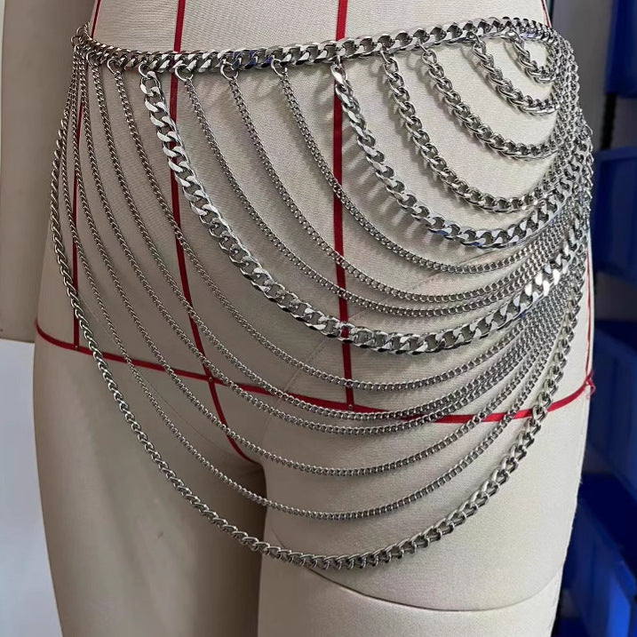 L4865Y 2025 style handmade chain shoulder chain, metal chain multi-layer splicing body chain, waist chain two wear