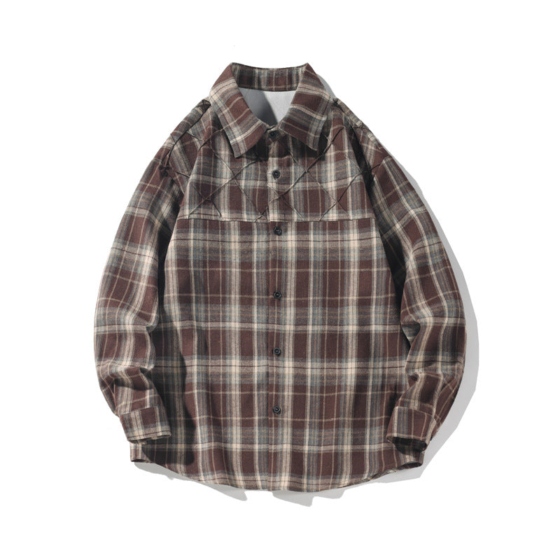 maoxiangshop-shop mens fall outfits Plaid Shirt Men's New Four Seasons Loose Retro Brushed Long Sleeve Shirt Korean Casual plus Size Coat