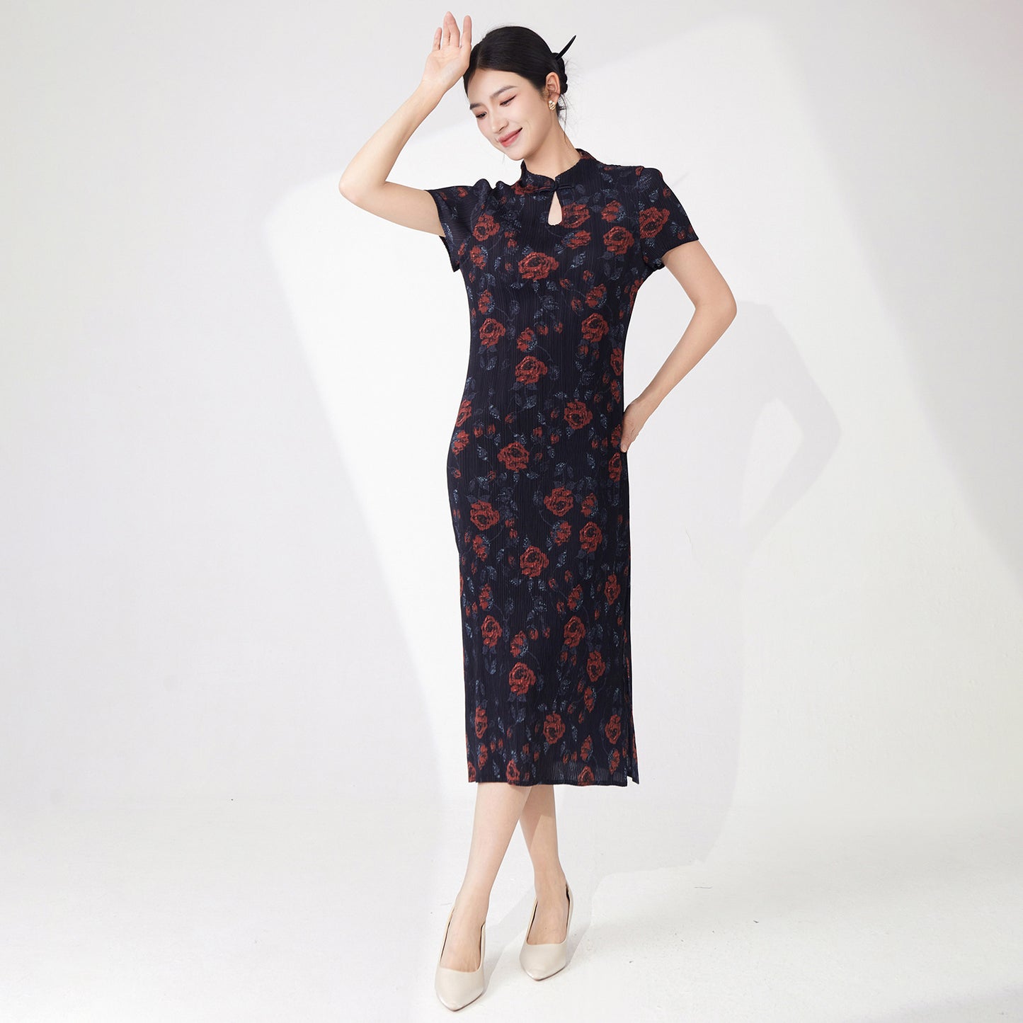 Chinese style cheongsam elegant new Chinese style haute couture improved version cheongsam skirt printed split pleated dress children's summer