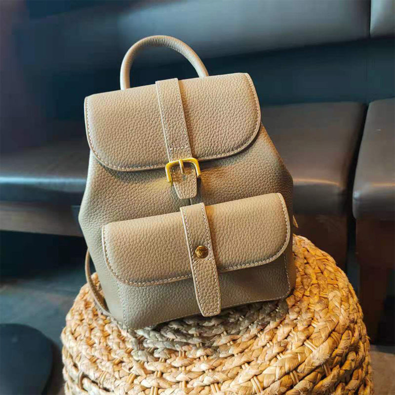 2025 Casual backpack women's autumn new trendy first-layer cowhide women's bag Korean version backpack college schoolbag ins women's tide