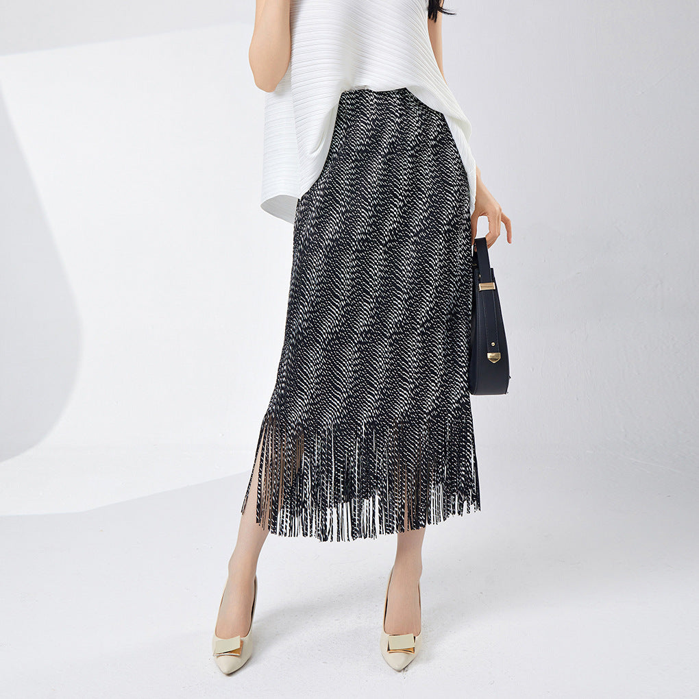 Shenzhen Nanyou women's clothing Sanzhai hot-selling fringed hip-wrapped skirt medium and long temperament versatile bronzing step skirt