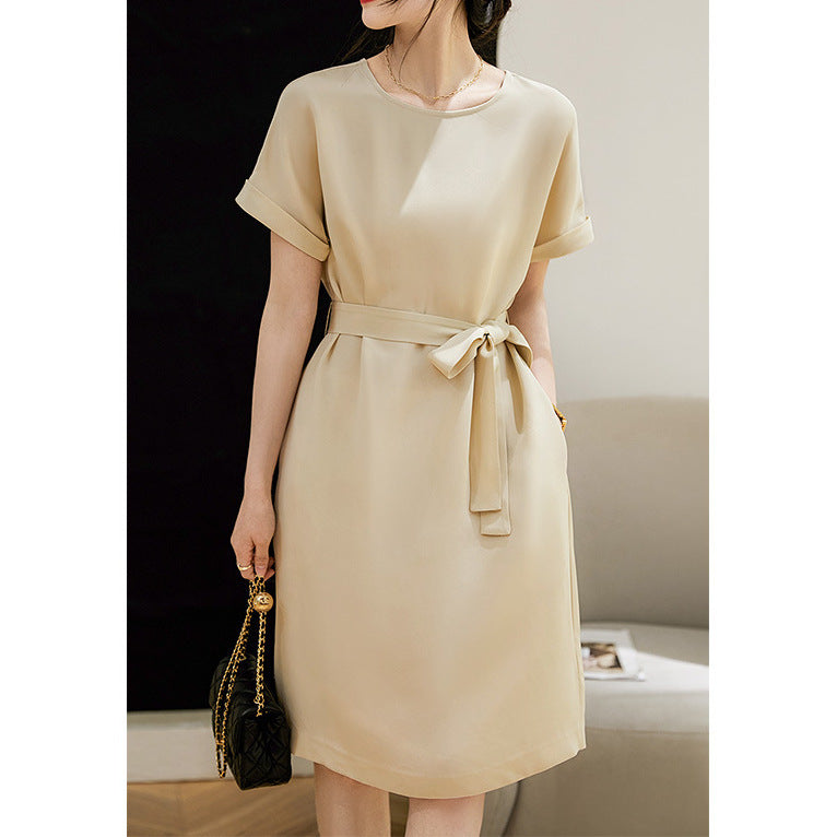 2025 High-end heavy silk, temperament lace-up dress, mulberry silk women's new medium and long skirt summer