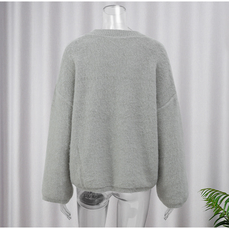 MAOXIANGSHOP 2025 Real shot - sweater thick premium gray brushed knitted sweater autumn and winter new Korean version lazy wind New explosion
