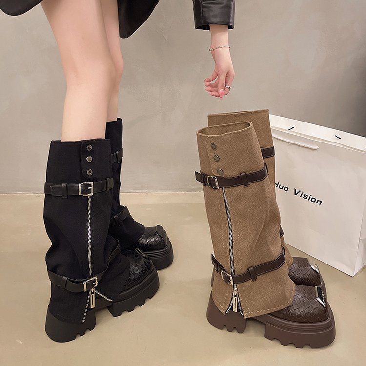 2025 Long boots women's popular new retro and thin can be separated into two British boots