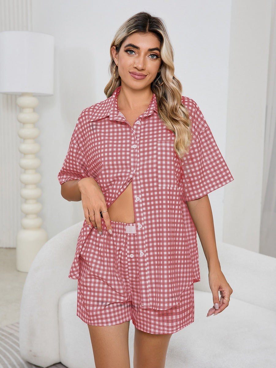 MAOXIANGSHOP 2025Real spot New women's casual and comfortable high waist loose wide leg retro plaid shorts plaid shirt, women